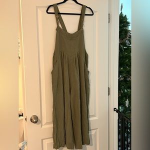 Olive Green Loose Pleated Overalls